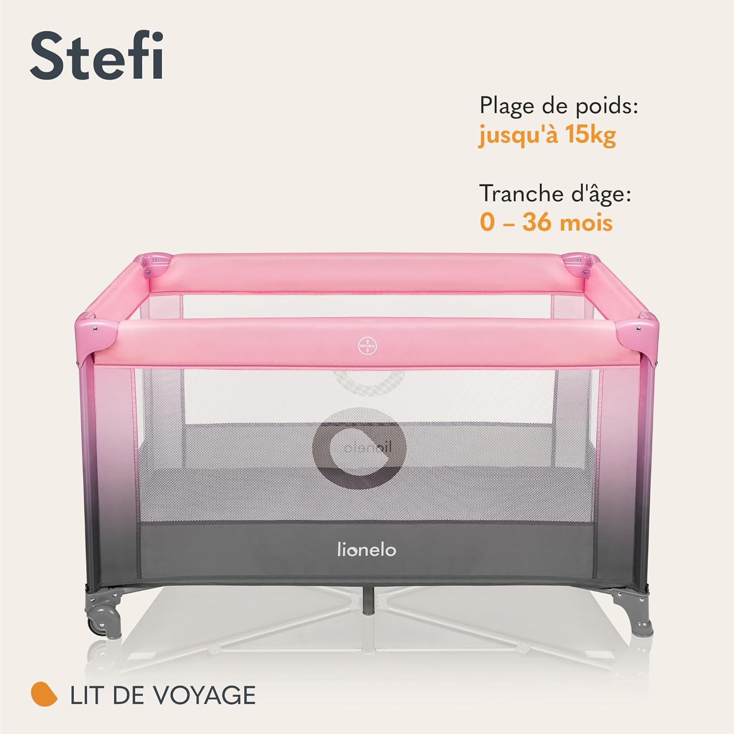 Stefi lit Bebe Bebe jusqu'à 15 kg, entrée latérale, Dispositif de Protection Contre Le Pliage accidentel LockGuard, système de Pliage Rapide, Sac de Transport (Pink) Rose STEFI