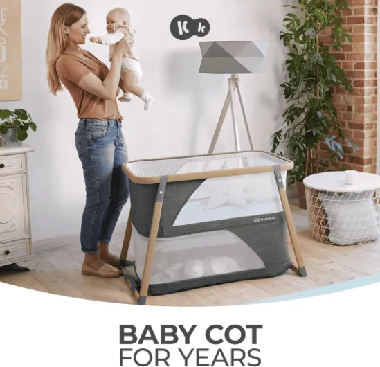 KINDERKRAFT Lit Bébé Sofi, 4en1, Parapluie, Parc Bébé, Voyage, Gris, 1 Unité Lit SOFI