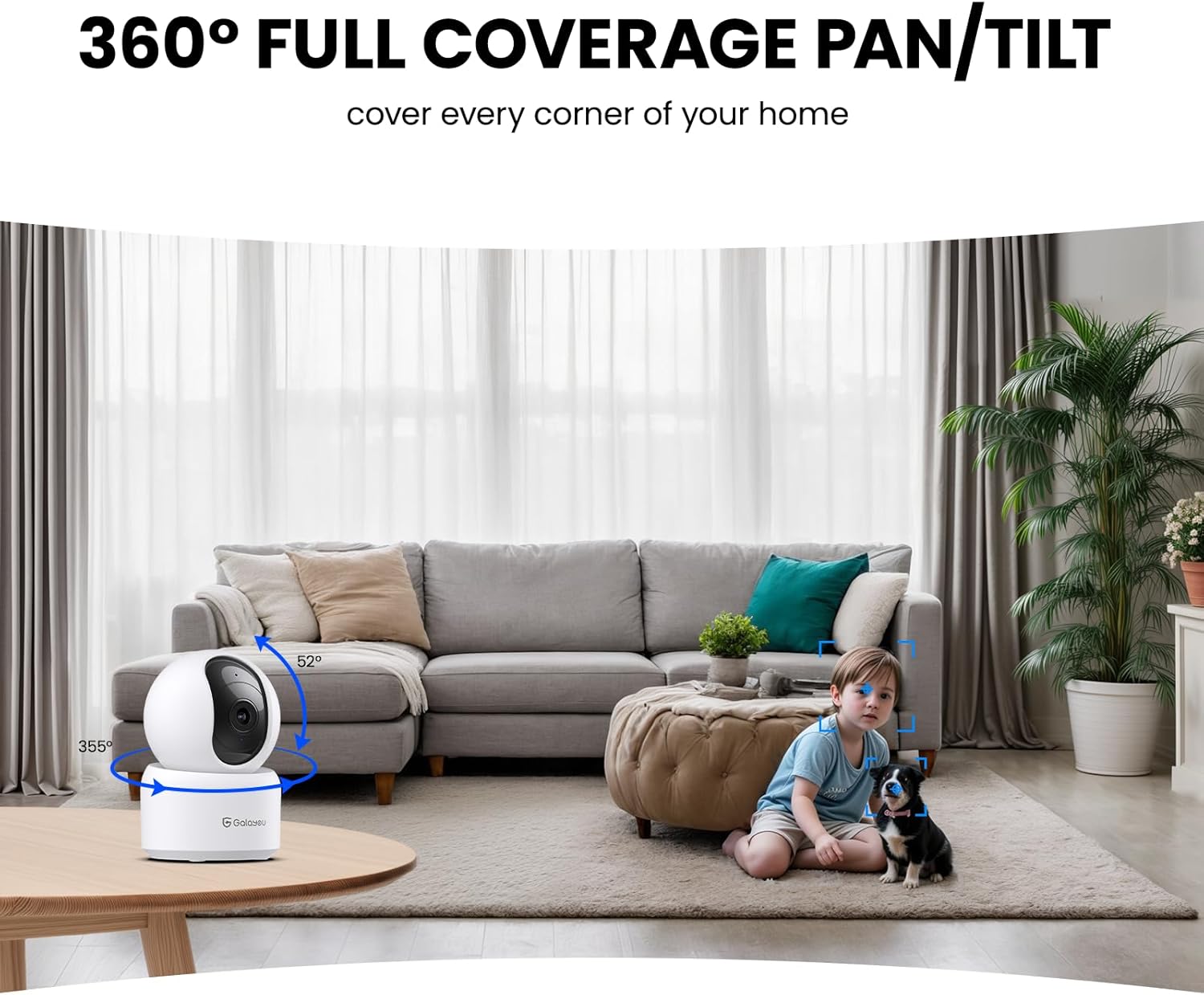 3K(5MP) Babyphone Camera Surveillance WiFi - Camera Bebe Surveillance, Détection Humaine AI Suivi Intelligent 360° avec Enregistrement continu, Compatible avec Alexa 5MP-1P