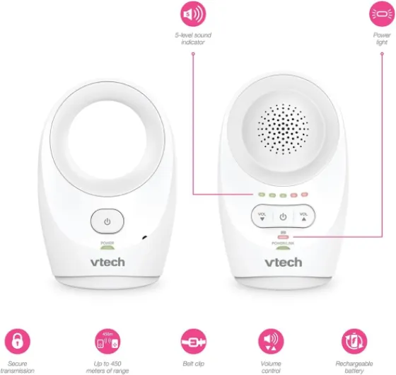 BM1120 Moniteur Audio bébé, transmission claire du son et de la sécurité, longue portée, affichage de volume LED de 5 niveaux, Clip de ceinture, Batteries rechargeables BM1120 Audio