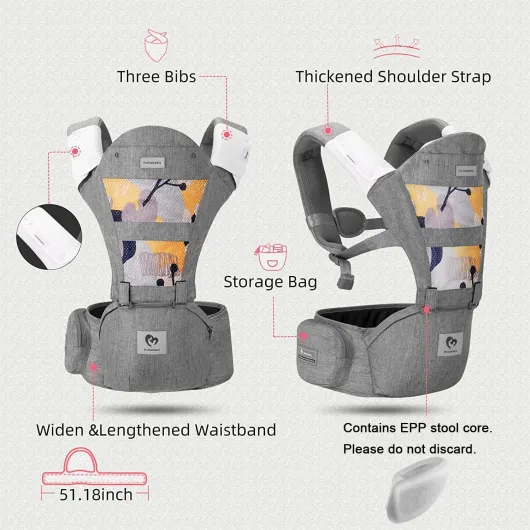 Porte Bébé, Bellababy Siège de Hanche Multifonction pour Bébé de 3 à 36 mois, 6 en 1 Façons de Transporter, Toutes Saisons, Taille Réglable, Parfait pour Faire du Shopping en Voyage