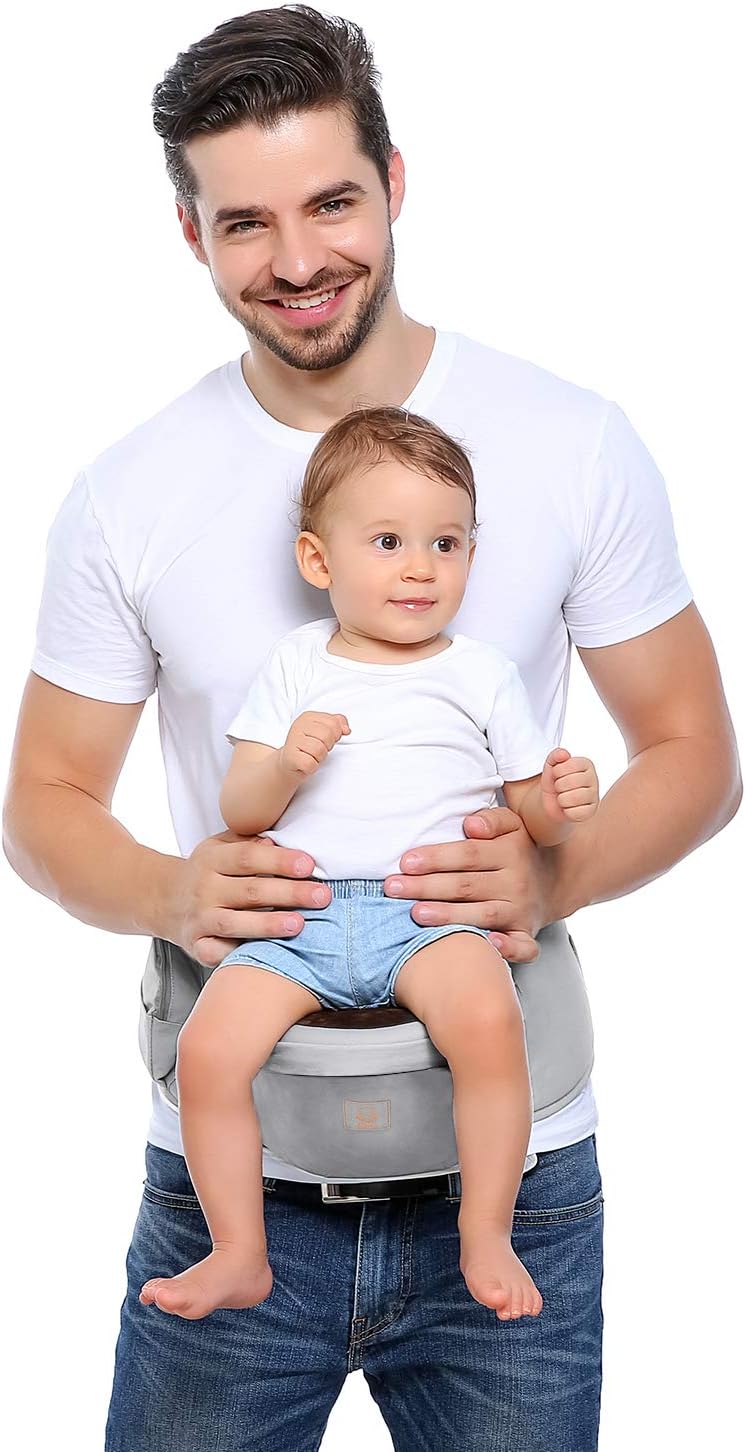 ® Porte-bébé Siège de Hanche Ergonomique Ventral Tabouret 4 Positions pour Bébé 0-36 Mois Nouveau-Né ou Tout-Petit - Gris