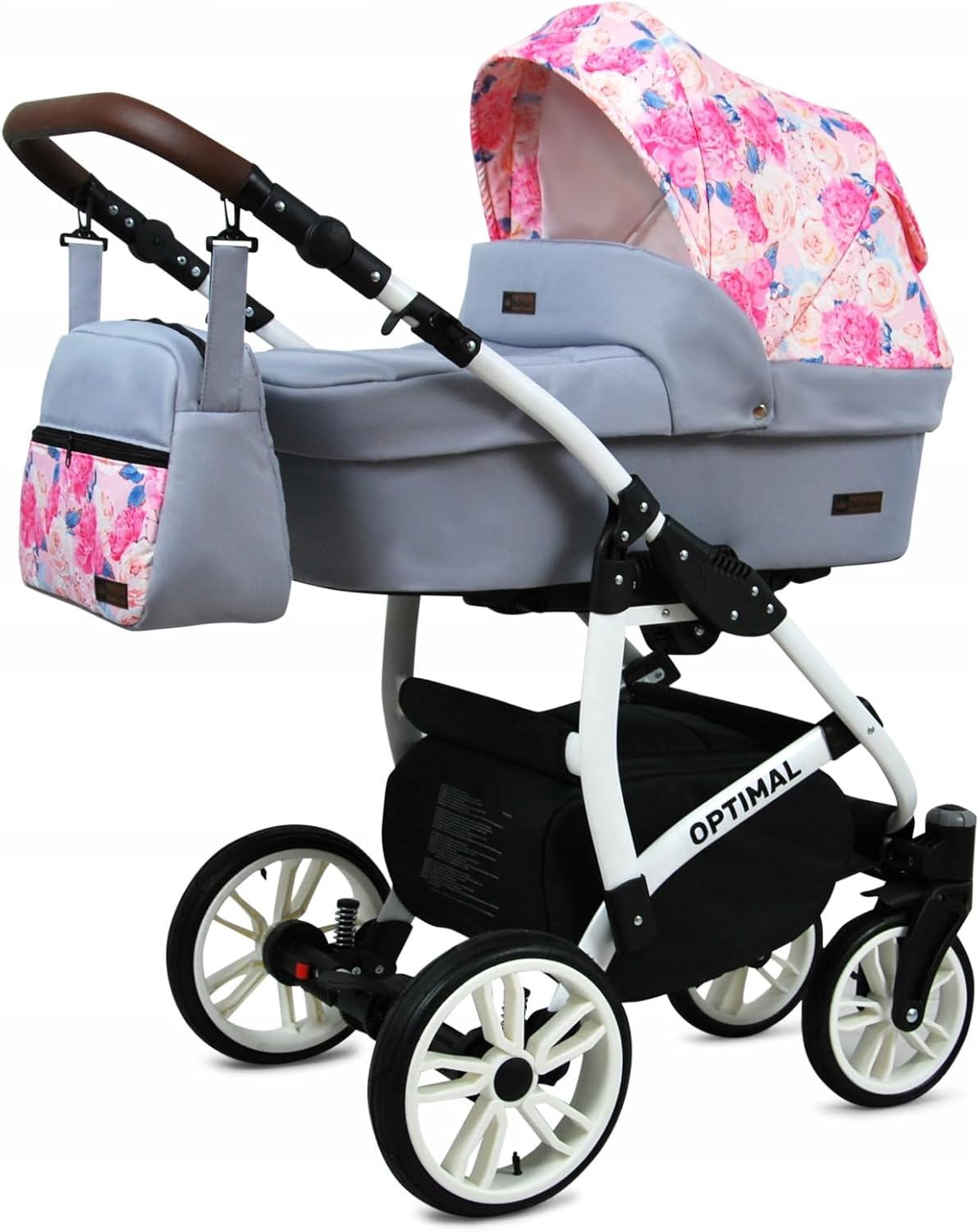 ® Enfant Poussette Combinée Set 3 en 1 - Optimal - incl - Nacelle, Canne, Siège de voiture - Siège Auto - Landau Bébé - avec Sac à langer, Habillage pluie, Moustiquaire etc.