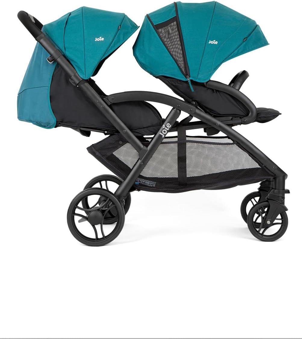 Evalite™ Duo - Poussette Double Légère - Siège Arrière Inclinable À Plat - Compatible Sièges Auto Et Nacelles - Suspension 4 Roues - Harnais 5 Points SoftTouch - Dès la naissance (Capri)