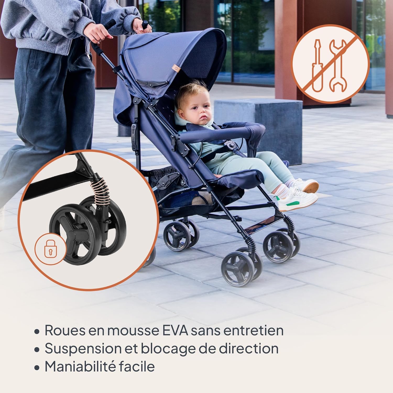 Elia poussette canne à 15 kg, réglage du dossier jusqu’à la position couchée, grand panier, système de pliage rapide, moustiquaire GRIS BLANC