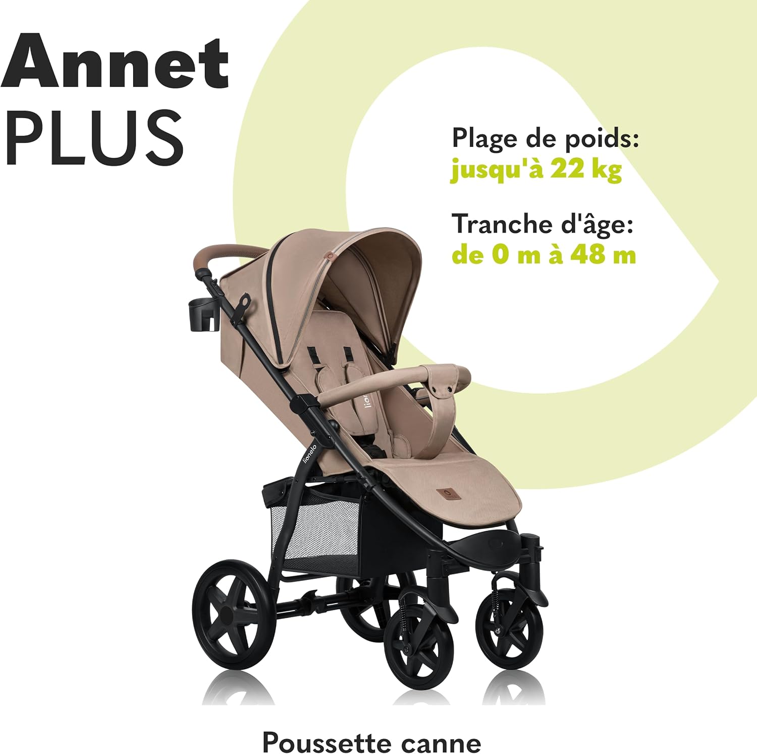 Annet Plus poussette bebe à 22 kg, auvent avec fenêtre, roues EVA, chancelière moustiquaire porte-gobelet, réglage du dossier jusqu’à la position couchée ANNET PLUS BEIGE