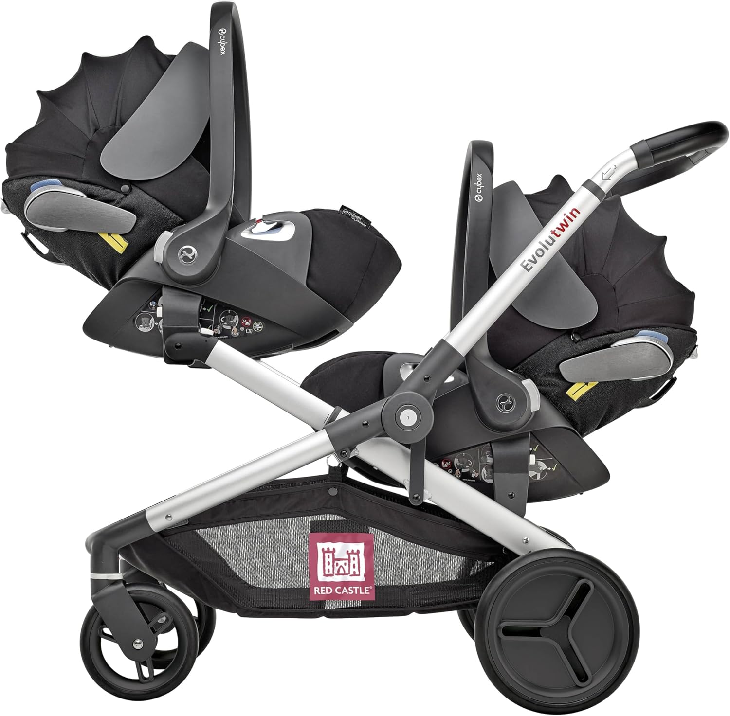 , Poussette bébé Jumeaux/Tandem/Double, Dès la naissance, Siéges réversibles/dossier 3 positions, Grand panier de rangement, Chassis réglable, Modulable, Evolutwin, Noire