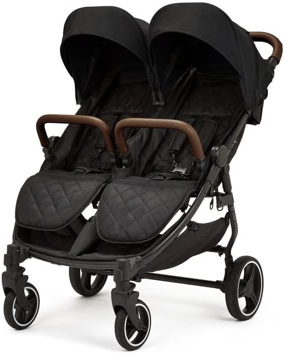 Venus Max Poussette double – Convient de la naissance à 15 kg (environ 3 ans), compacte, légère, pliable, comprend 2 chauffe-pieds matelassés et une housse de pluie (Noir)