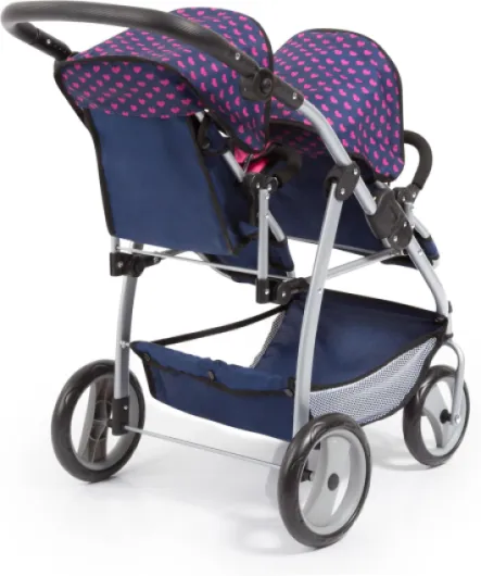 26554AA Poussette Double, moderne, poignée réglable, pliable, bleu rose licorne Bleu avec curs et licorne