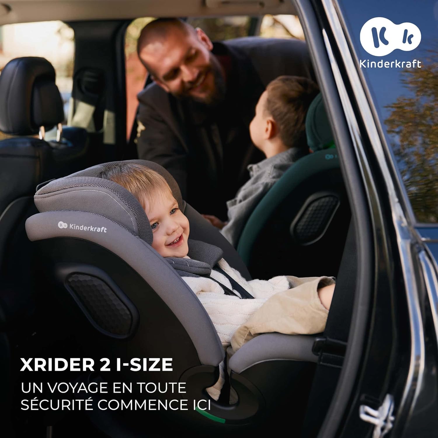 Kinderkraft XRIDER2 I-SIZE 40-125 cm, Siège auto bébé 0 à 25 kg évolutif, 0-7 ans, Isofix 360° pivotant, FWF, RWF, Protections latérales, Harnais Internes à 5 Points, Gris Gray