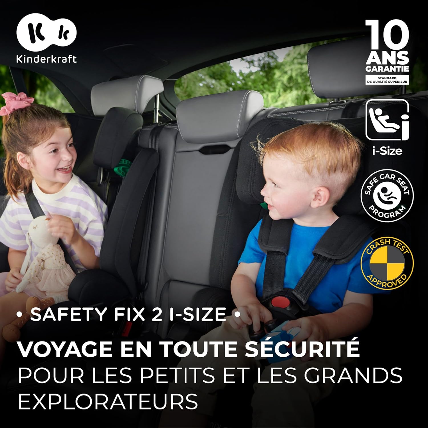 Kinderkraft SAFETY-FIX2 I-SIZE 76-150 cm Siege auto isofix, Isofix 9 à 36kg, de 15 mois à 12 ans, Systèmes de sécurité, L'Appui-tête réglage, Siège profond, Harnais à 5 points, Insert modulaire, Gris CLASSIC Gray