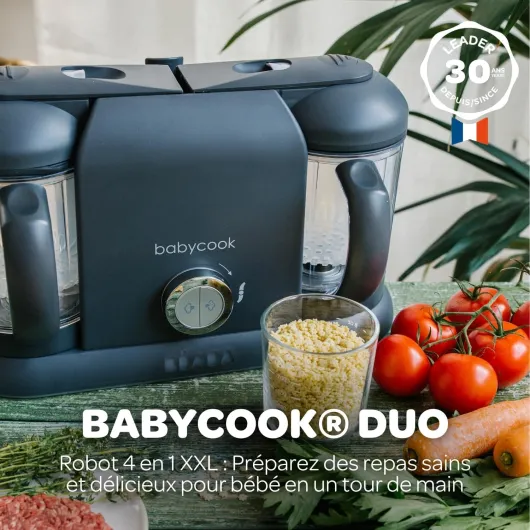 BÉABA, Babycook Duo, Robot Bébé 4 en 1 Mixeur-Cuiseur, Cuisson Vapeur rapide 15min, Diversification alimentaire, Petits pots bébé maison, Contenance XXL 2200 ml, Dark Grey Unique Gris Foncé