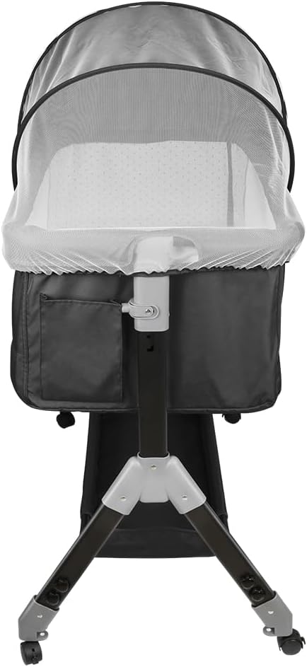 Berceau 3 en 1, Lit Cododo, Berceau à Inclinaison, Hauteur réglable sur 4 Niveaux(80-94cm (80-84- 88-94)) jusqu'à 50kg, Roues 360º, Moustiquaire, Panier de Rangement-104 * 52 * 100-110 cm-Noir 104*52*100-110 Cm-noir