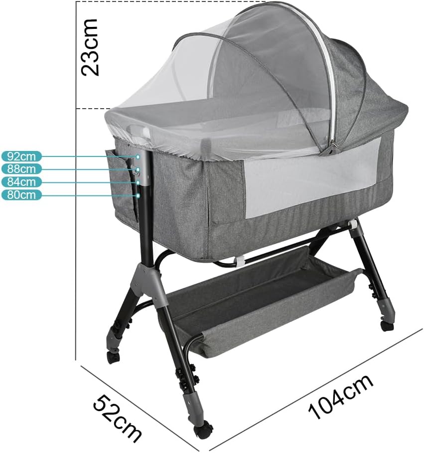 3 en 1 Berceau Cododo,Lit Cododo Bebe Pliable,0-36 Mois,20 kg Max,Réglable Inclinaisons et 4 Hauteurs,Système Coulissant,Matelas Confort,Grand Panier (Gris（104 * 52 * 100-110cm）) Gris（104*52*100-110cm）