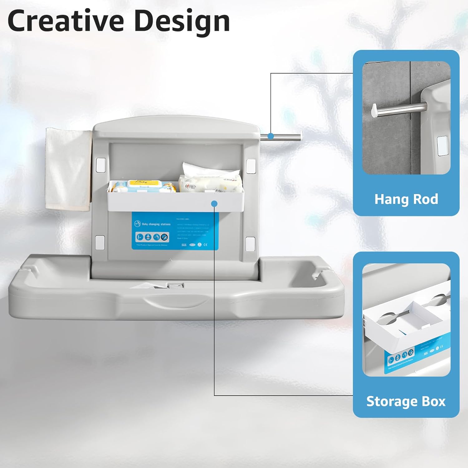 Poste à langer, table à langer murale, table à langer pliable, poste à langer commercial, centres commerciaux, hôtels et aéroports B2-3R