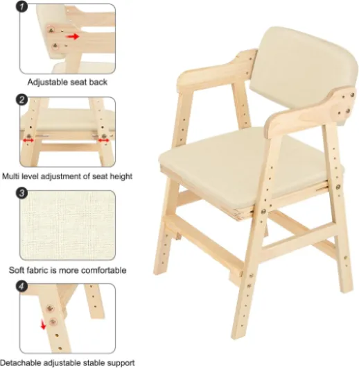 Chaise Haute Évolutive en Bois Naturel Sit Up 3 Hauteur Réglable, Chaise élévatrice en pin pour Enfants-Beige C, Beige