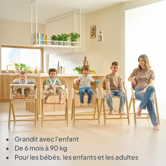 Celia Chaise Haute en Bois, Évolutive, dès 6 mois jusqu'à 90 kg, Repose-pieds Réglable, Harnais 5 Points, Coussin de Siège, Nettoyage Facile Black