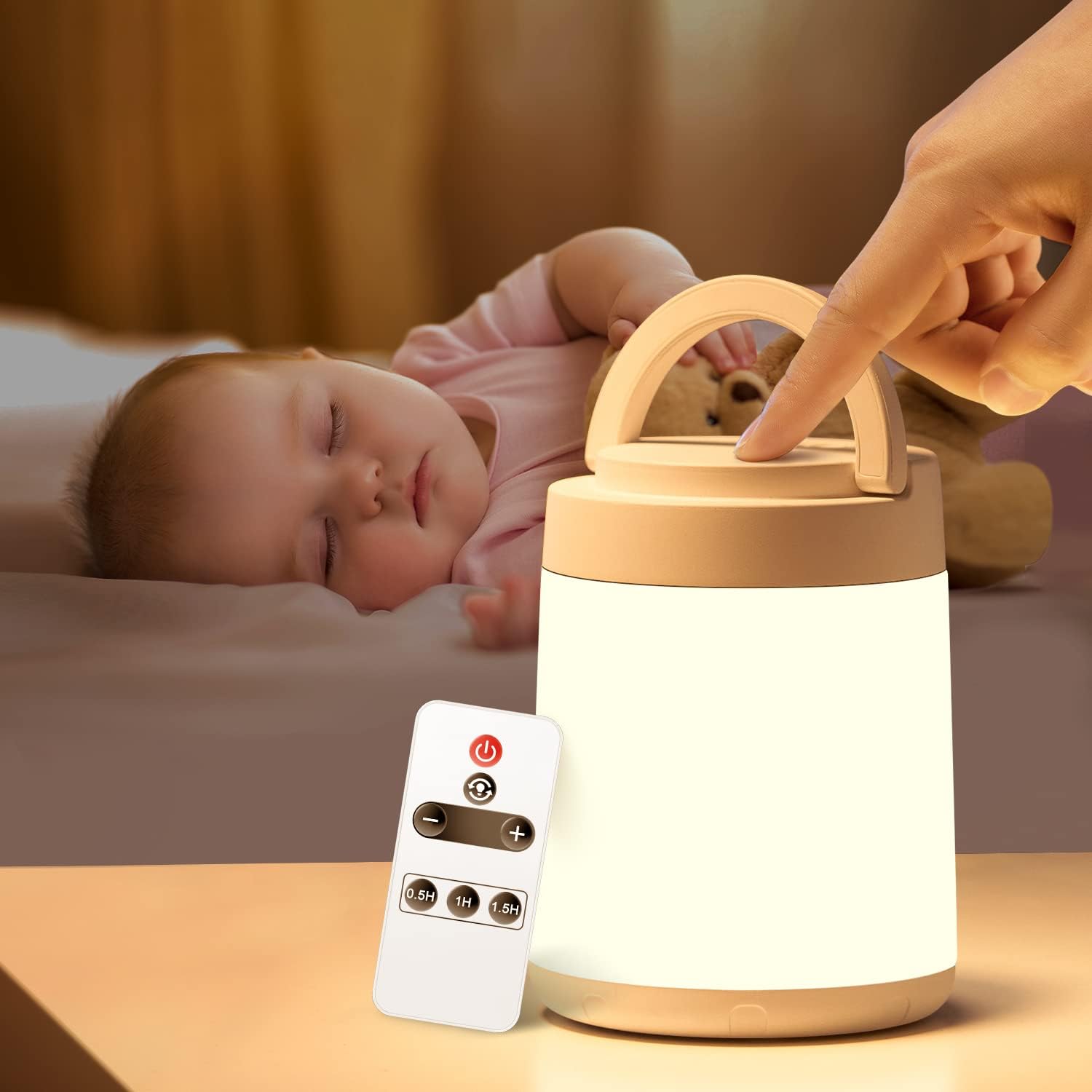 Veilleuse Enfant, 10 Couleurs & 8 Niveaux de Luminosité Veilleuse Bébé, Tactile+Télécommande+Rechargeable+Sans Fil, Lampe de Chevet pour Chambre&Camping,Cadeau Bebe Déco Chambre Blanc Crème