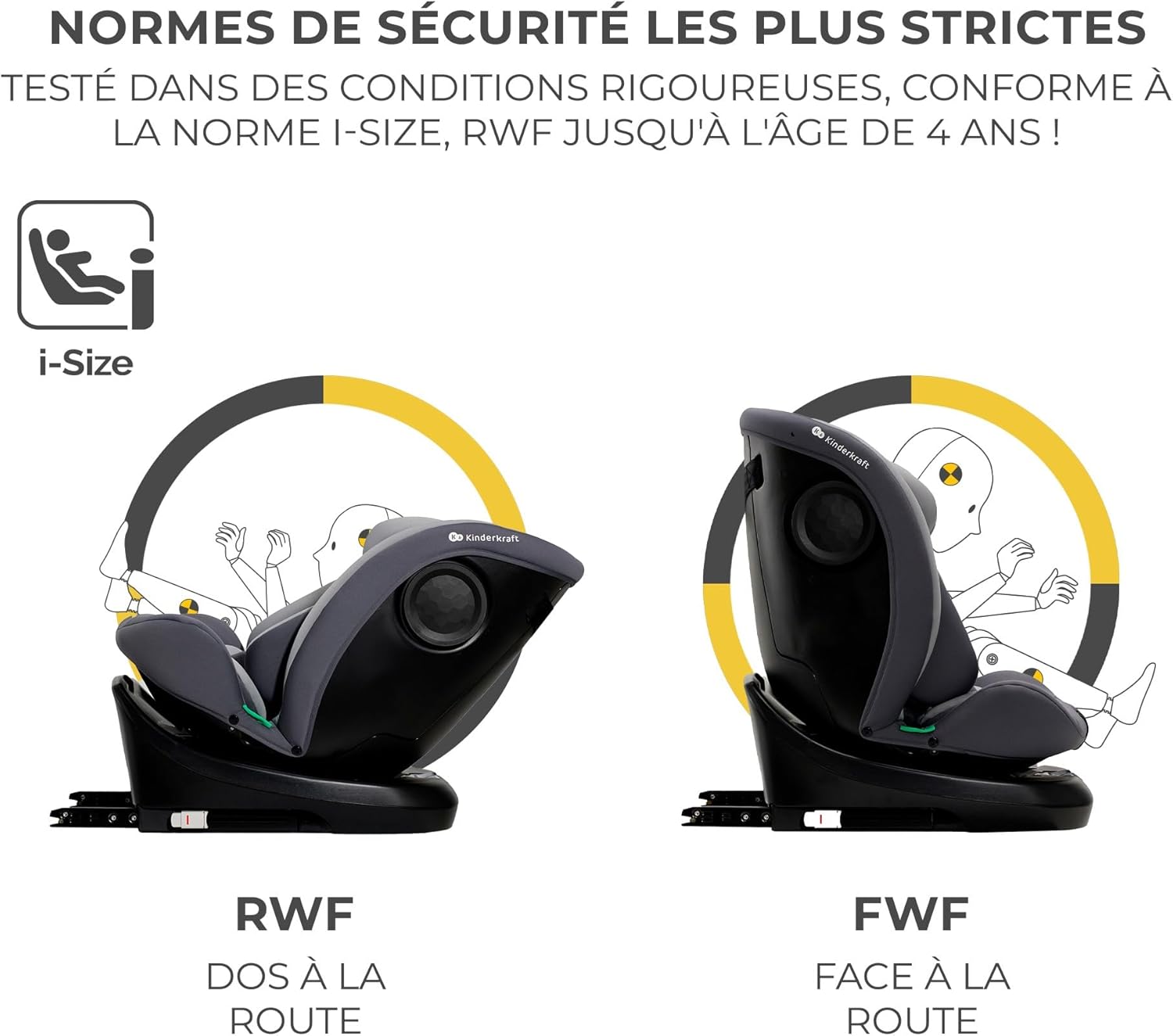 Kinderkraft I-GROW Siège auto bébé, I-SIZE 40-150 cm, 0 à 36 kg évolutif, dès la naissance et jusqu'à 12 ans environ, Groupe 0/1/2/3, Isofix, 360°, RWF, FWF, Protections latérales, Gris