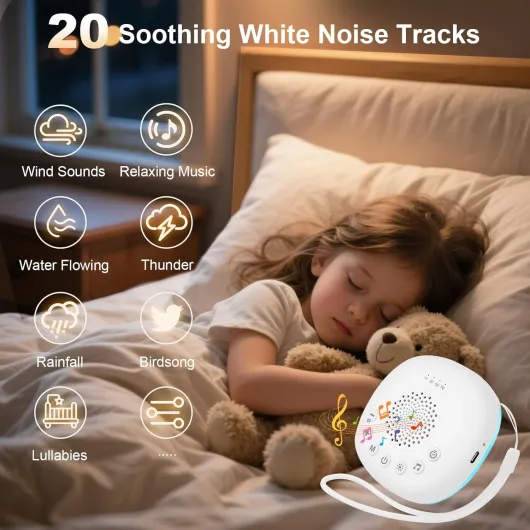 Machine à Bruit Blanc Portable, Bruit Blanc Bebe Sommeil, Veilleuse Bruit Blanc avec 20 Sons Apaisants Professionnels, Thérapie Sonore pour Nouveau-nés, pour le Sommeil, la Chambre et les Voyages