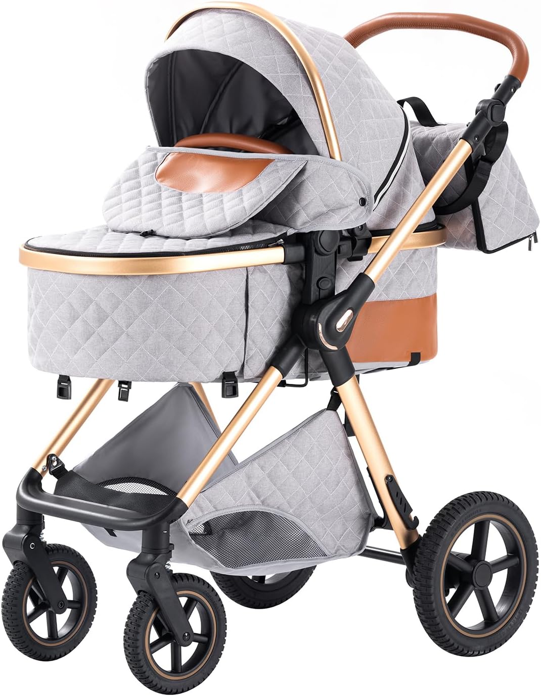 Poussette Combinée 3 en 1,Poussettes Citadines Avec Siège,Poussette 3 en 1 avec Poignée Réglable en Hauteur,poussette trio Paysage Haut Cadre en Aluminium (H2 GREY, H2) H2 GREY H2