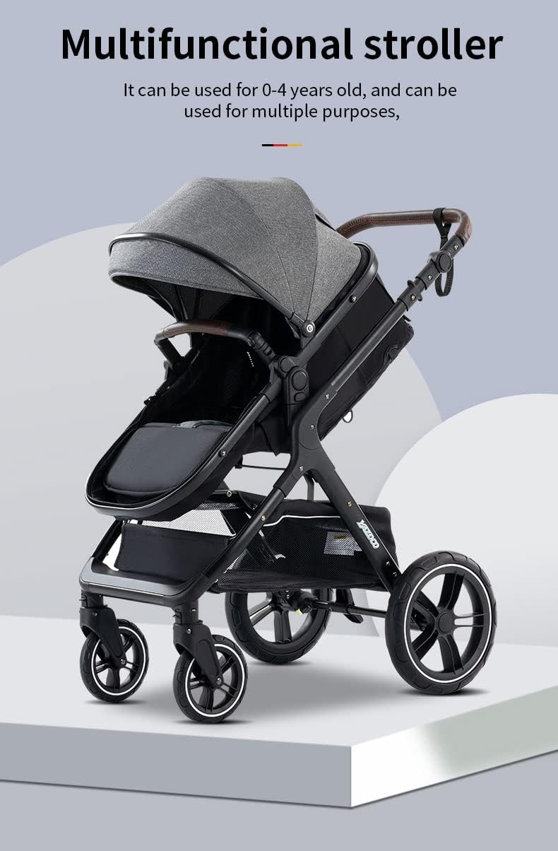 Poussettes 3 en 1 Citadines Poussettes Combinées Poussette Tricycle Baby Walker Poussette Haute Paysage Poussettes Pliantes Trolley Bébé Landau pour 0-36 (Noir)