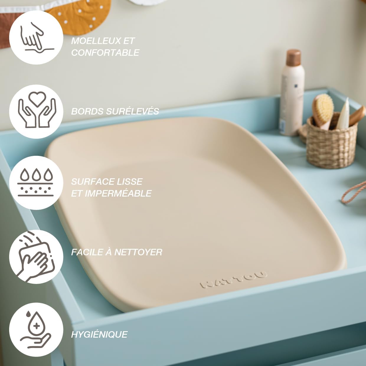 Matelas à langer en mousse PU douce, Matelas à langer lavable, env - 50 x 70 cm, Softy, Taupe