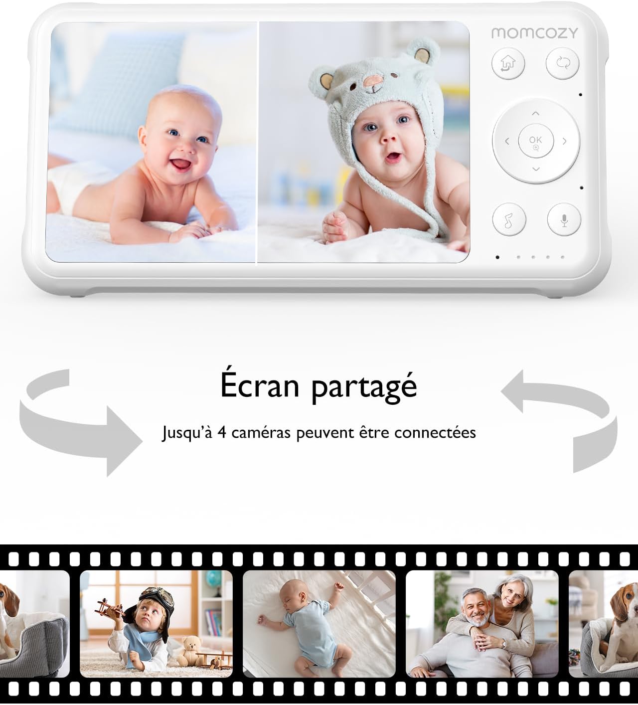 Babyphone avec caméra Écran 5 Pouces HD 1080P Moniteur bébé sans WLAN Batterie 5000 mAh Audio bidirectionnel Mode Vox IR Vision Nocturne Objectif Grand Angle Portée 960 Pieds BM01 avec 1 caméra