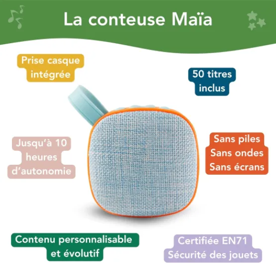 Boite à Histoires et Musique pour Enfant Maïa avec 50 Titres Inclus - De 0 à 8 ans - Comptines, Berceuses et Histoires - Personnalisable avec vos Propres Contenus MP3 (Bleu Orange) Maïa avec 50 titres inclus Bleu Orange