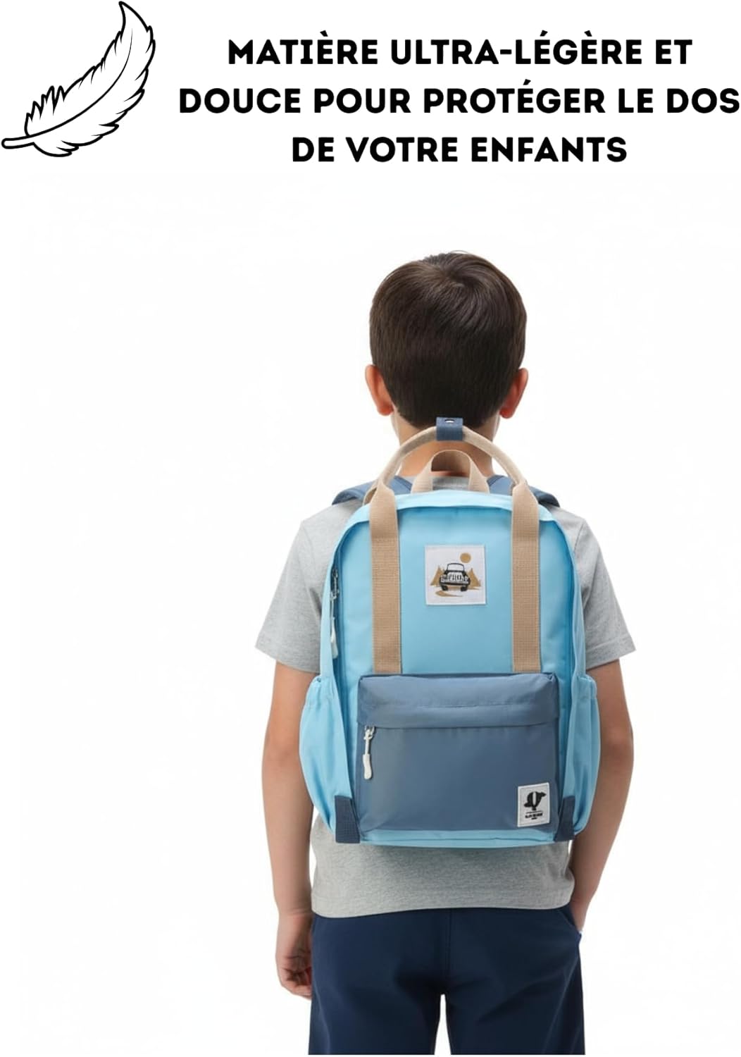 Sac à dos ultra léger et imperméable pour fille garçon de 3 ans à 10 ans, Cartable pour maternelle et primaire, Matière écologique sans PFC en Nylon de haute qualité - Conçu pour scolaire et voyage - Bleu