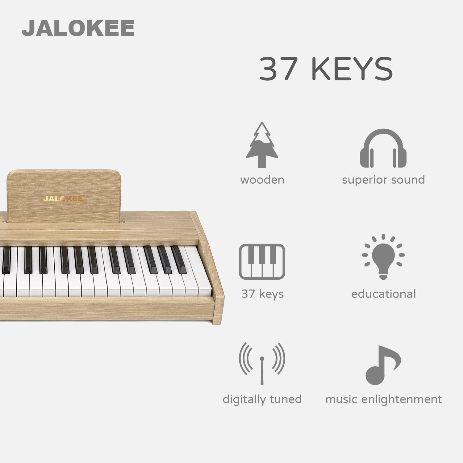 Clavier de Piano pour Enfants, Piano numérique pour Enfants, Instrument de Musique éducatif, Piano en Bois pour Filles et garçons de Plus de 3 Ans (Chêne, 37 Touches) 37 Touches Chêne