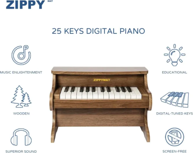 Piano numérique 25 Touches pour Enfants, Mini Instrument d'apprentissage de la Musique, Jouet, Piano en Bois pour Tout-Petits, Filles et garçons (Noyer)
