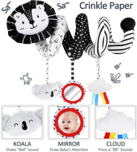 Spirale d'Activité Bébé - Poussette Bebe Jouet Fille Garcon, Livre Noir et Blanc, Image Carte Noir et Blanc, Jouet Sensoriel Bebe, Montessori Bebe Eveil Cadeau Naissance