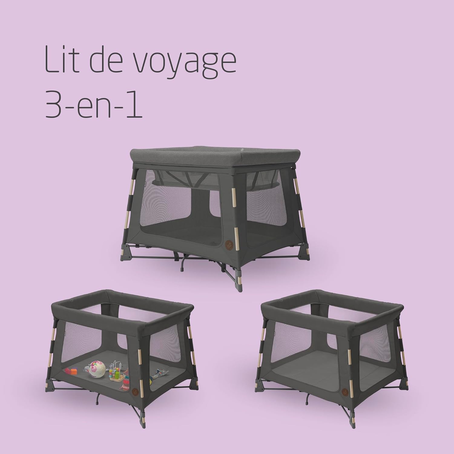 Maxi-Cosi Swift 3 en 1 Lit Parapluie Bebe, 0-3 Ans et Demi, jusqu'à 15 kg, Lit de Voyage Léger, Matelas 2-en-1, Ultra-léger, Pliage en 1 Seconde, Sac de Voyage, Eco Care, Beyond Graphite Moderne