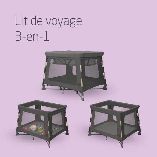 Maxi-Cosi Swift 3 en 1 Lit Parapluie Bebe, 0-3 Ans et Demi, jusqu'à 15 kg, Lit de Voyage Léger, Matelas 2-en-1, Ultra-léger, Pliage en 1 Seconde, Sac de Voyage, Eco Care, Beyond Graphite Moderne