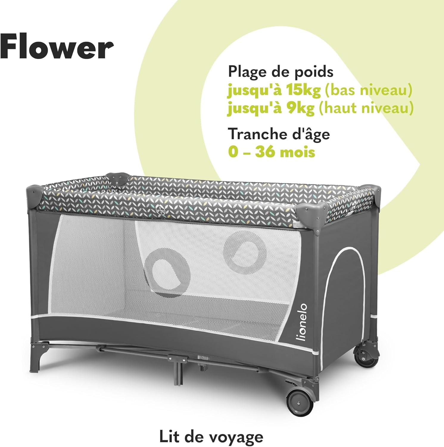 Flower lit Bebe Parapluie, Deux hauteurs de Matelas, entrée latérale, Barre avec Jouets, Table à Langer sûre Sac de Transport,système de Pliage Rapide Gris 1 Unité (Lot de 1)