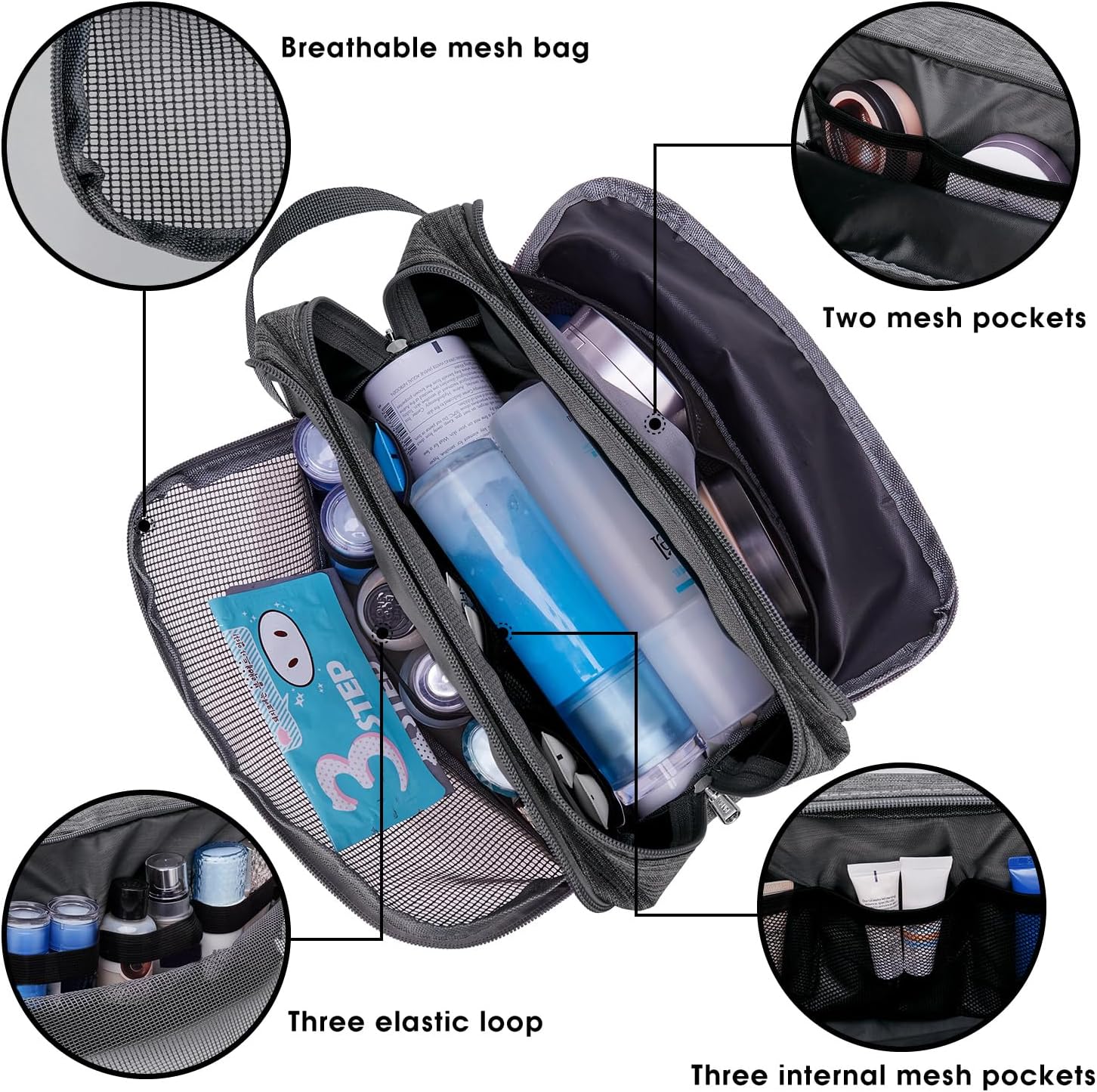 Trousse de Toilette Homme Sac de Toilette Accessoires de Voyage Trousse Maquillage Femme Organisateurs de Toilettes(A - Denim Grey) 0a - Denim Gris