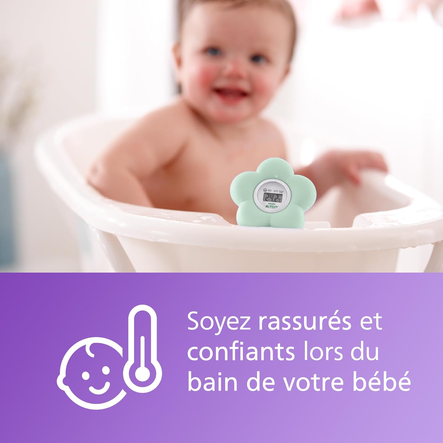 Avent Thermomètre numérique de bain pour bébé, étanche et mesure précise de la température (Modèle ‎SCH480/00) Unique