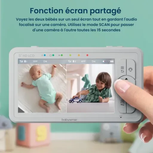 Test Babysense Moniteur HD Vidéo 5" + 2 caméras : le babyphone pratique pour gérer deux chambres sans Wi-Fi