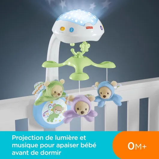 Fisher-Price - Mobile Doux Rêves Papillon - Veilleuse avec Projection de Lumière - 3 Peluches, 3 Modes Audio - Adapté aux Bébés - Cadeau de 0 à 5 mois, CDN41 Mobile Doux Reves