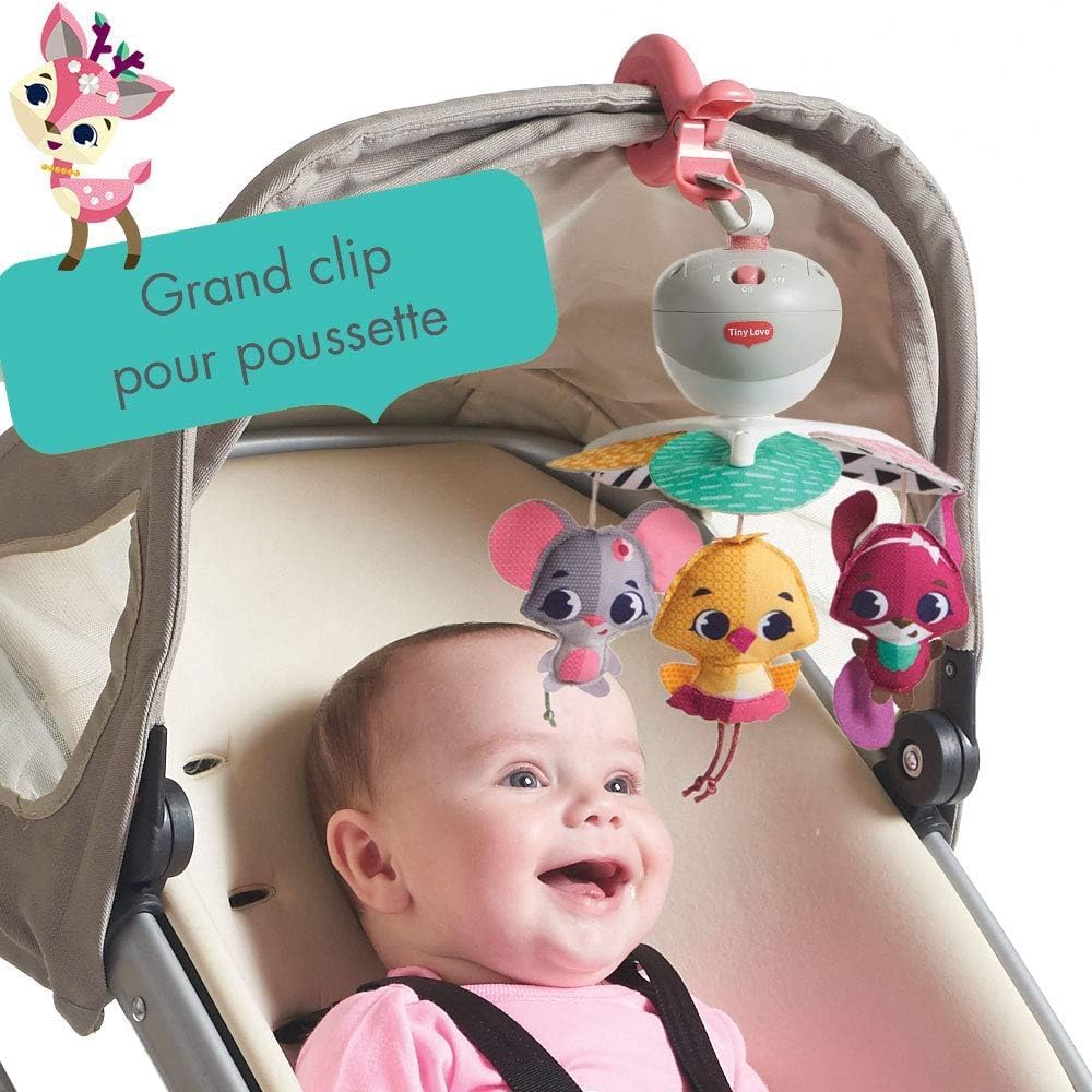 Mobile de Voyage, 3-in-1 Mobile Musical Lit Bébé Portable, 0+ Mois, Mobile Bebe Poussette, Multi-usage avec 3 Connecteurs, 5 Mélodies, 30 Minutes de Musique, Collection Princesse