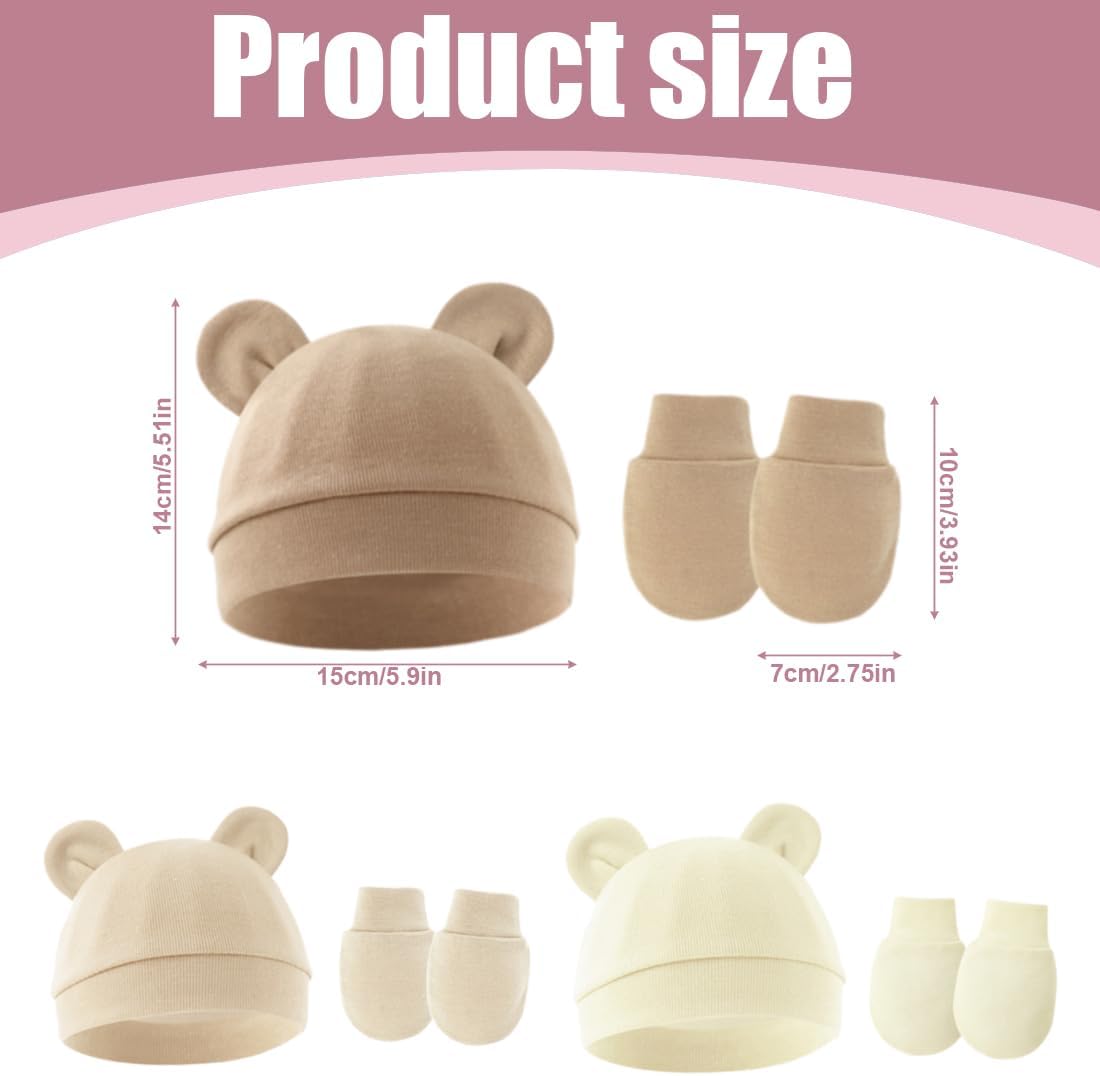 3 Tenues Bonnets de Naissance et Moufles de Protection Bébé Gants Bonnet Nouveau-né Bambin Doux Mignon Tricoté Chapeau 0-6 Mois