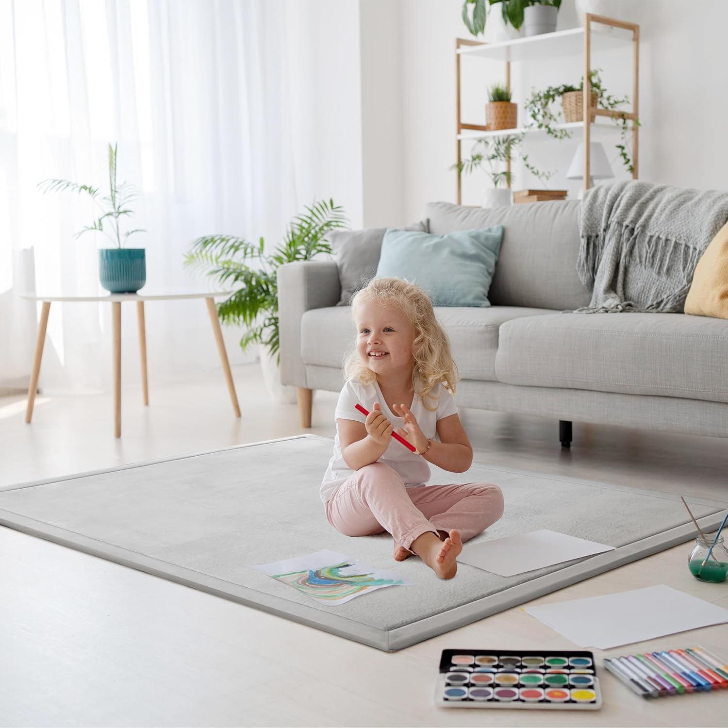 Tapis/tatami/matelas/coussin d’éveil/gymnastique antidérapant pour salon, bureau, chambre pour enfants, gris, 100*200CM