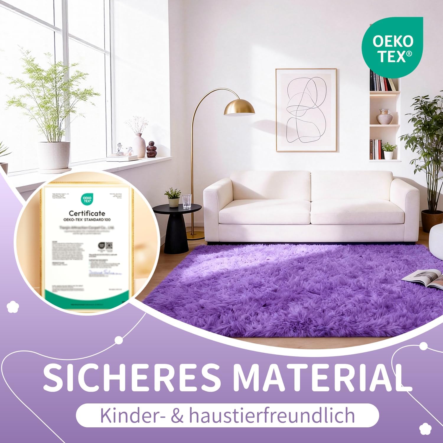 Tapis Descente de lit 80 X 150 CM Violet Tapis Chambre Fille Lavable Antidérapant Ultra-Doux Moelleux Grand Violet 80 x 150 cm (Rectangulaire)