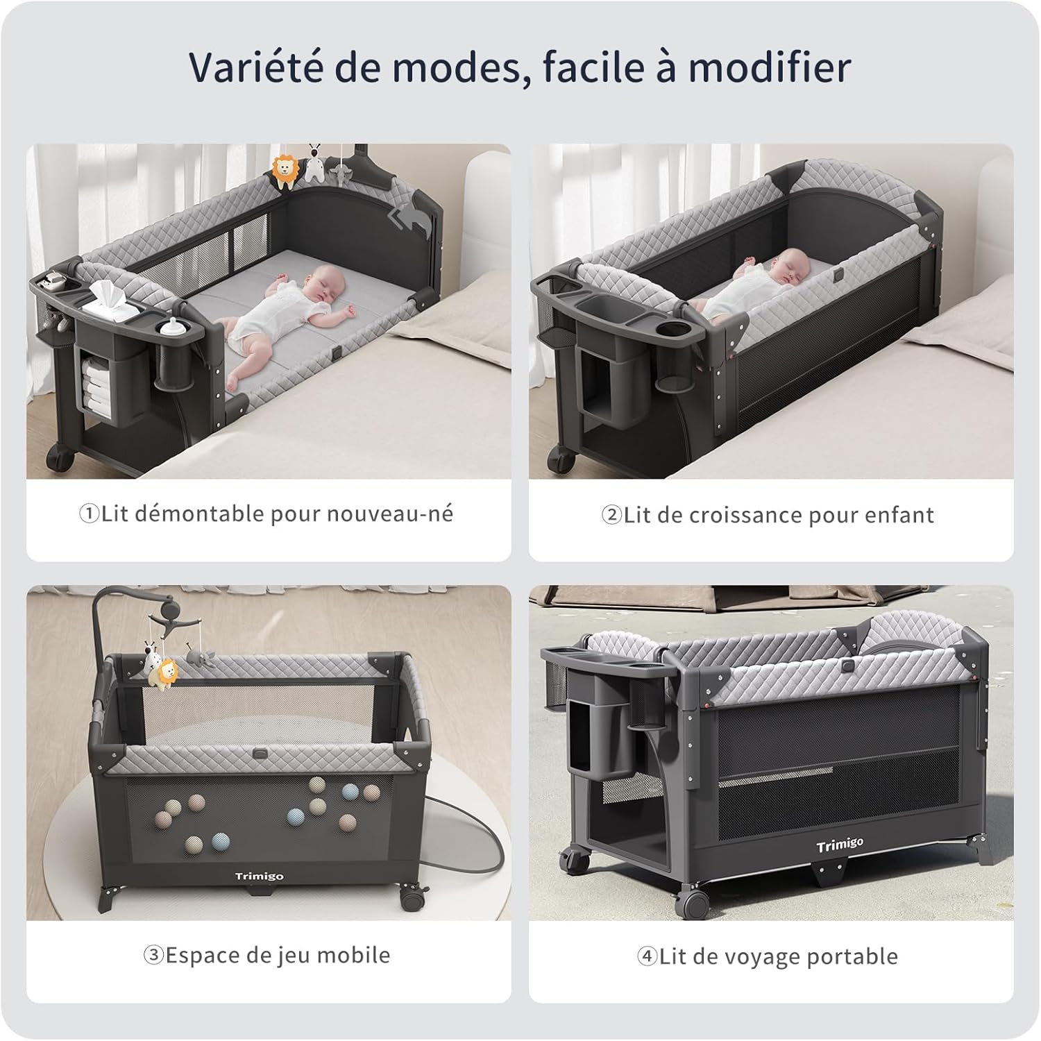 Lit bébé Pliable,Réglables en Hauteur, Aucune Installation nécessaire,Jouets,Table à Langer, Super Forte Charge porteuse, Facile à Voyager, Moustiquaire，Cadeau utile pour Parents Noël