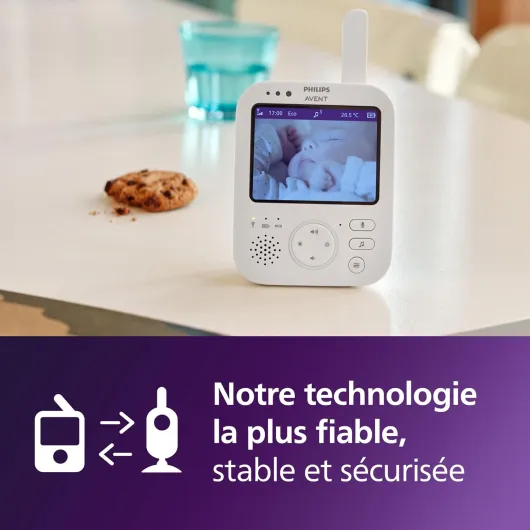 AVENT Philips Babyphone vidéo Premium, Certifié DEKRA, privé et sécurisé avec caméra et Audio, écran de 3,5", Zoom x4, Vision Nocturne, berceuses, température ambiante, 12h en Mode Eco, SCD891/26