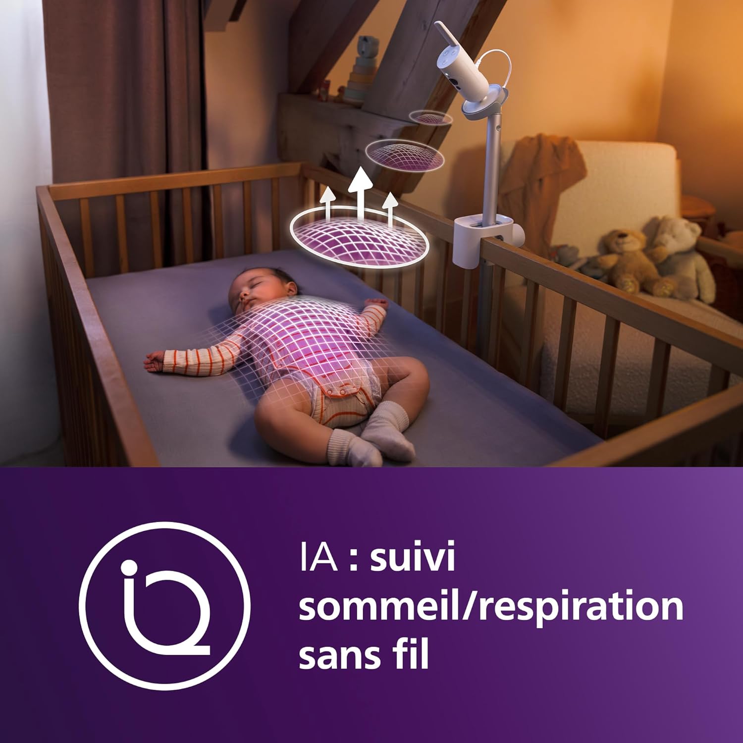 AVENT Philips Babyphone vidéo connecté HD, Moniteur Le Plus avancé à ce Jour, Suivi IA du Sommeil et de la Respiration, Application, Affichage Jour et Nuit Ultra-Clair, SCD973/26