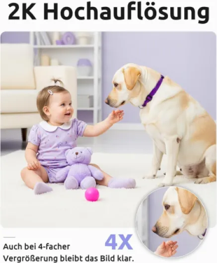 2K 5" Babyphone Camera, PTZ 360° Baby Phone Vidéo avec Application Téléphone, Veilleuses Colorées, Surveillance des Mouvements & Suivi Automatique, Zone d'Alarme Personnalisée, Zoom 4X Baby-8TM-1pcs