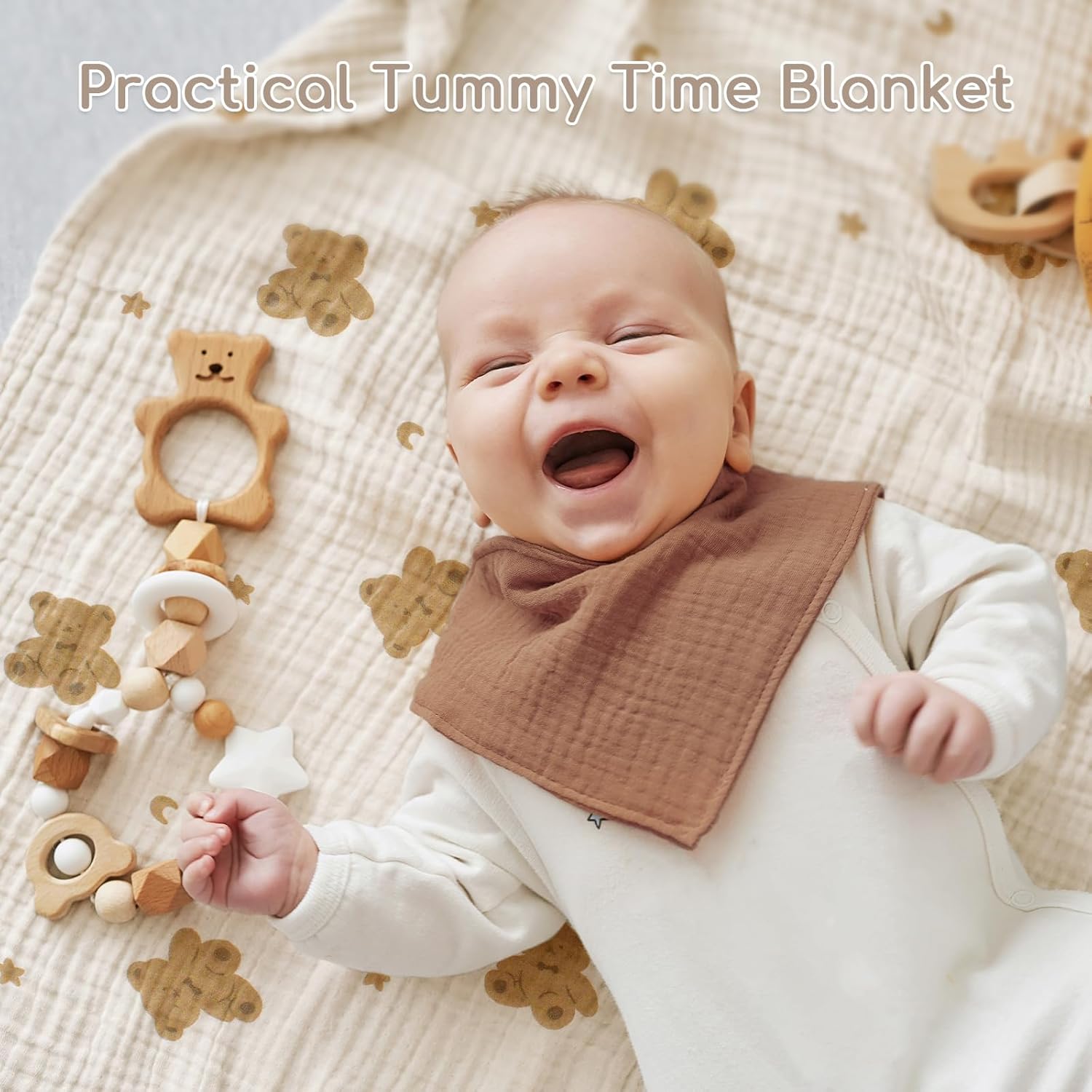 Langes Bébé 60x60 cm en Mousseline de Coton – Ultra Doux, Épais et Super Absorbant – Multi-Usages Couverture et Bavoir – Lot de 5, Fille et Garçon Ours Marron