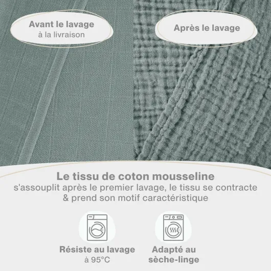Lot de 5 langes bébé en pur coton - Sans substances nocives - Serviettes mousseline absorbantes - Lavables - Vert Slate Green - Vert 5 Pièces